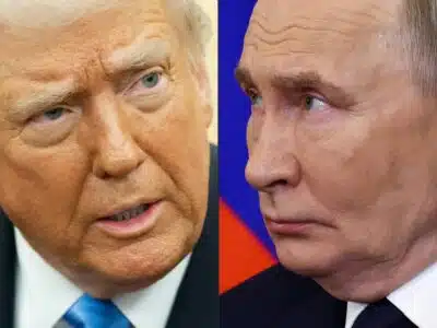 (COMBO) This combination of pictures created on February 12, 2025 shows (L-R) US President Donald Trump in Washington, DC, on February 11, 2025 and Russian President Vladimir Putin  in Moscow on January 17, 2025. Russian President Vladimir Putin told his US counterpart Donald Trump in a phone call on February 12, 2025, that 