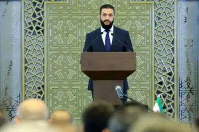 This handout picture released by the Syrian Presidency shows interim President Ahmed al-Sharaa speaking in Damascus on March 29, 2025. Syria's interim President Ahmed al-Sharaa announced the formation of a new government late on March 29, reaffirming his commitment to 