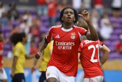 Orlando (United States), 20/06/2025.- Leandro Barreiro of Benfica celebrates after scoring during the FIFA Club World Cup 2025 match between Benfica and Auckland City in Orlando, Florida, USA, 20 June 2025. (Mundial de Fútbol) EFE/EPA/MIGUEL RODRIGUEZ