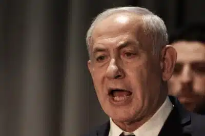 JESRUSALEM (-), 27/03/2025.- Israeli Prime Minister Benjamin Netanyahu delivers a speech during the International Conference on Combating Antisemitism, in Jerusalem, 27 March 2025. (Jerusalén) EFE/EPA/ATEF SAFADI