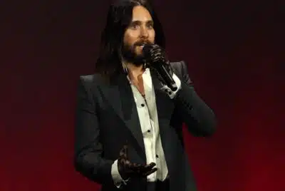US actor Jared Leto speaks on stage about 