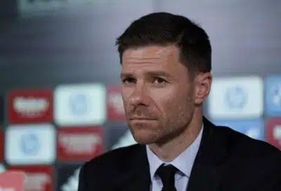 Newly appointed Real Madrid's coach Xabi Alonso gives a press conference during his official presentation at Real Madrid Sports City in Valdebebas, near Madrid, on May 26, 2025. Real Madrid announced in a statement on May 25, 2025, that Xabi Alonso has been appointed the new coach of Real Madrid with the 43-year-old Spaniard to take over from June 1, and lead the team at the Club World Cup. 