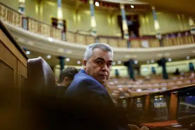(FILES) Organization Secretary of the Spanish Socialist Party PSOE Santos Cerdan attends a plenary session at the Spanish lower house, Congress of Deputies, in Madrid on November 21, 2024. A top official in Spain's ruling Socialist Party was implicated on June 12, 2025 in a widening corruption investigation that has already ensnared a former close aide to Prime Minister Pedro Sanchez. Santos Cerdan, the party's organisation secretary and its third-ranking figure, is suspected of being an accomplice in the alleged improper awarding of a public contract during the Covid-19 pandemic, according to a newly published judicial report. (Photo by OSCAR DEL POZO / AFP)