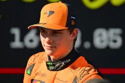 McLaren's Australian driver Oscar Piastri looks on after taking the pole position in a qualifying session for the 2025 Emilia Romagna Formula One Grand Prix at the Imola autodrome in Imola, on May 17, 2025. (Photo by Andrej ISAKOVIC / AFP)