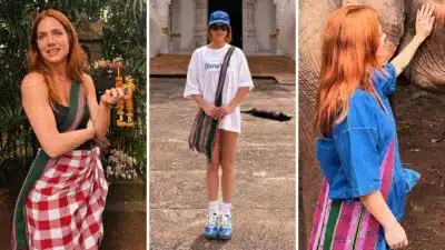 Jeans, xadrez e modelagens amplas: confira a seleção de produções de Gio Ewbank na Tailândia