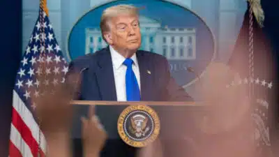 President Donald Trump holds a press conference with Attorney General Pam Bondi and Deputy Attorney General Todd Blanche in the James S. Brady Press Briefing Room on Friday, June 27, 2025. (Official White House Photo by Abe McNatt)