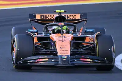 McLaren's British driver Lando Norris drives during the second practice session at the Hungaroring race track near Budapest, Hungary, on August 1, 2025, ahead of the Formula One Hungarian Grand Prix. (Photo by ATTILA KISBENEDEK / AFP)
