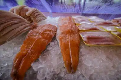 SP - SÃO JOSÉ/PÁSCOA/PESCADOS - GERAL - Vendas de peixes e frutos do mar em feira livre do Jardim São Dimas, na região central de São José dos Campos, no   interior de São Paulo, nesta quarta-feira, 16 de abril de 2025. Com a proximidade do feriado de Páscoa, aumenta a   busca por sardinha, bacalhau, cação, salmão, camarão e lula.    16/04/2025 - Foto: LUCAS LACAZ RUIZ/ESTADÃO CONTEÚDO